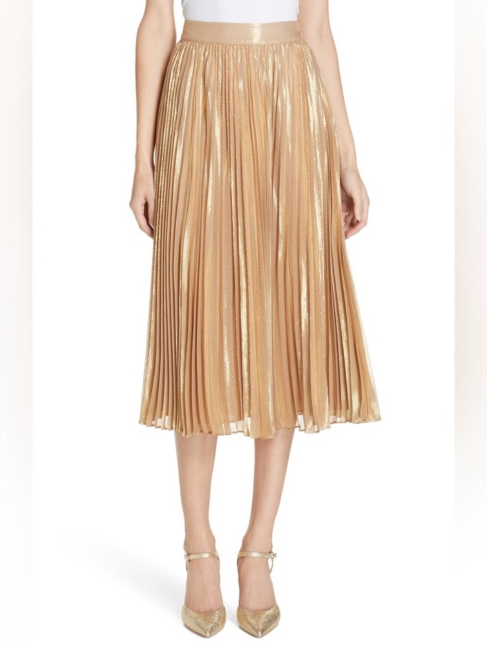 kate spade Metallic Gold Pleated Midi Skirt
